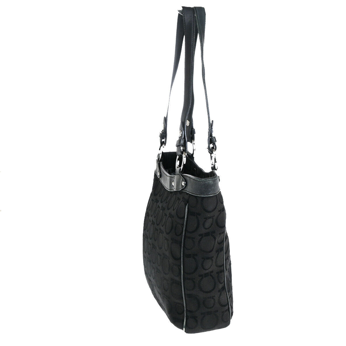 SALVATORE FERRAGAMO Gancini Tote Shoulder Bag Canavs Leather Black SHW 09YF536