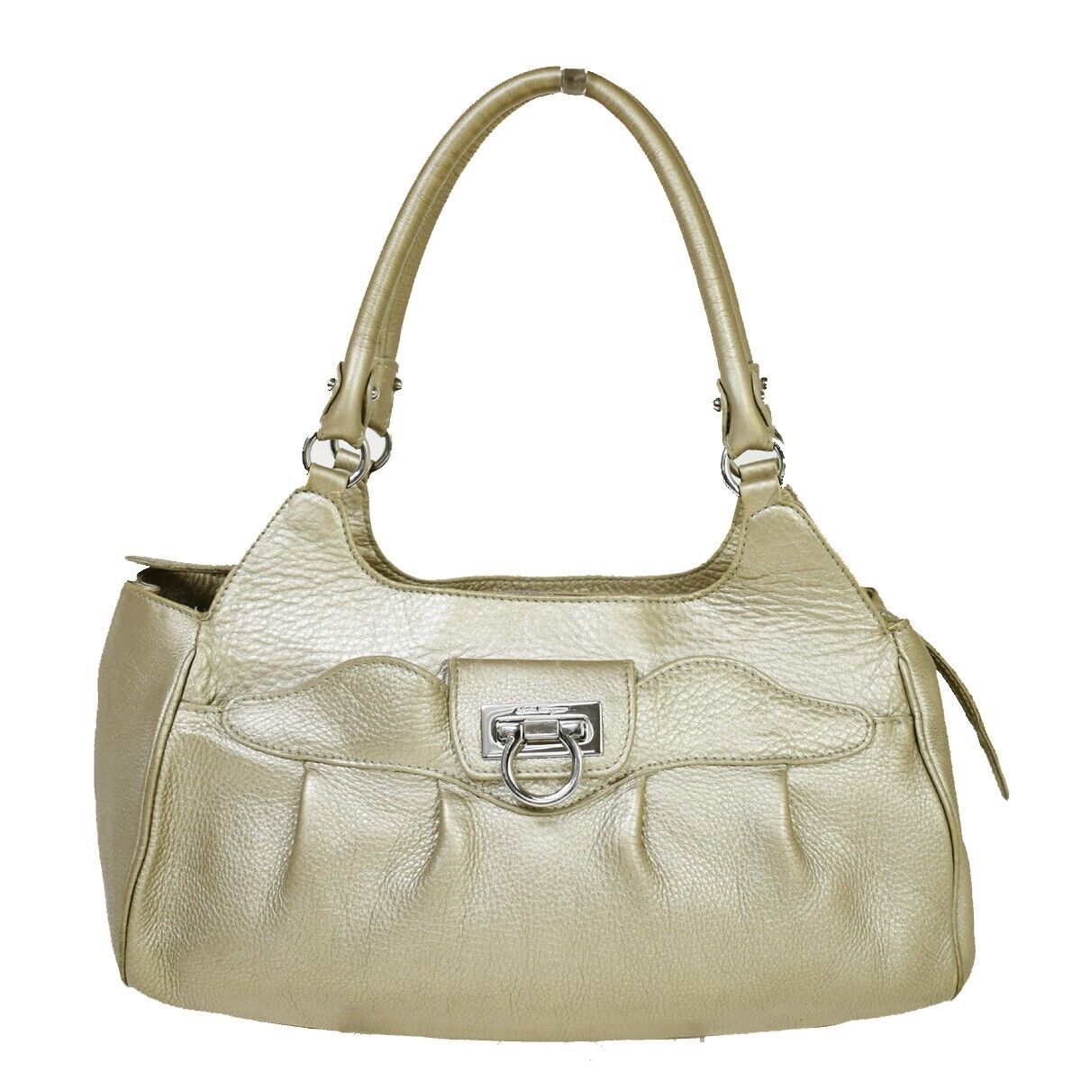 SALVATORE FERRAGAMO Logo Gancini Shoulder Bag Leather Gold 04JH321