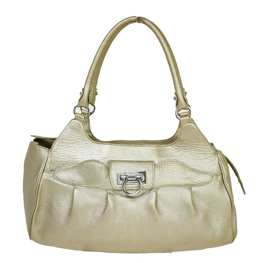 SALVATORE FERRAGAMO Logo Gancini Shoulder Bag Leather Gold 04JH321