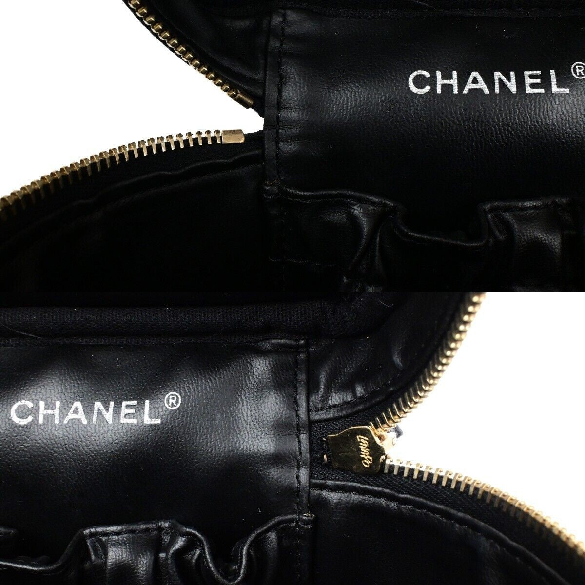 CHANEL CC Vanity Cosmetic Hand Bag Grained Calfskin Leather Black GHW 666RK912