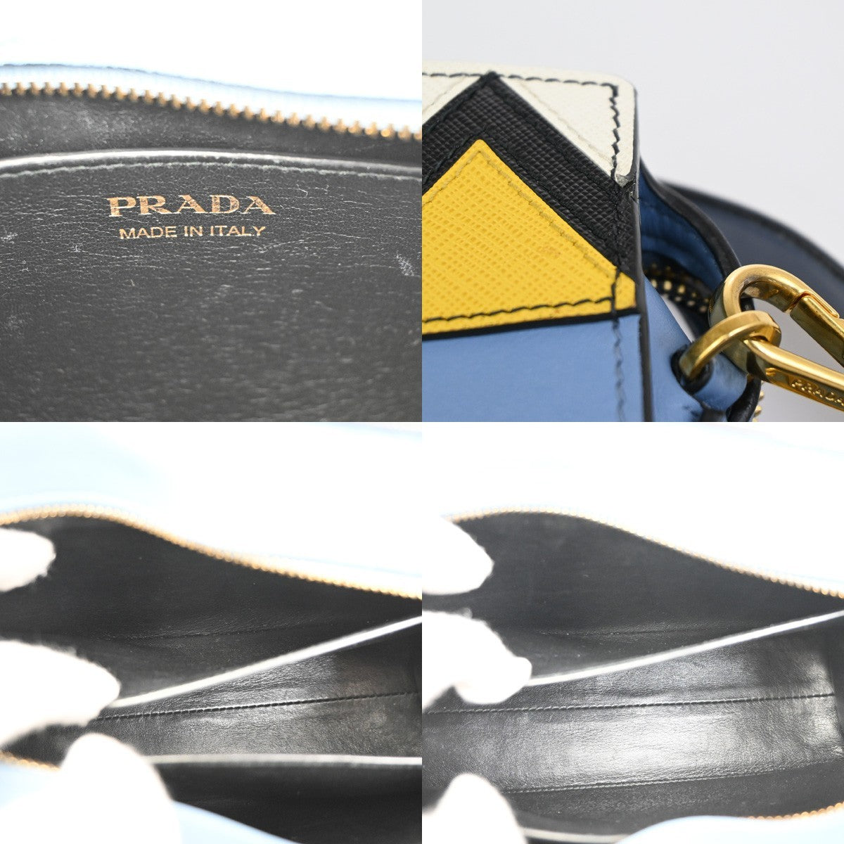 PRADA Esplanade Zig-Zag Crossbody Bag Leather Blue Yellow White GHW 99ZA218