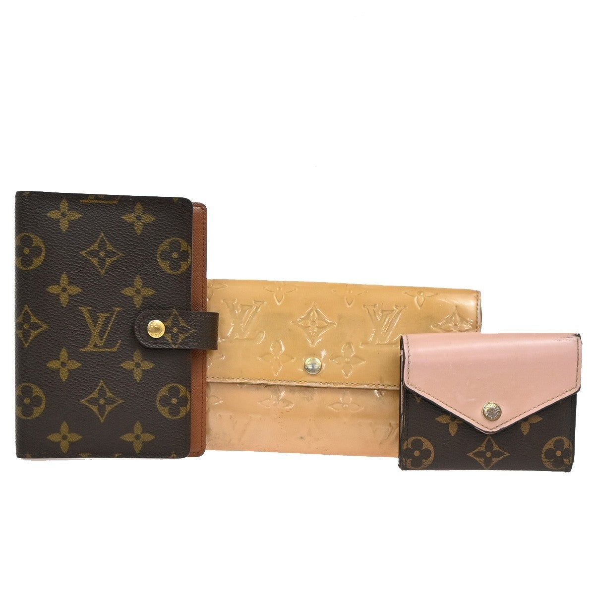 LOUIS VUITTON LV Logo 3 Set Wallet PM Agenda Vernis Monogram Leather BN 67KC672