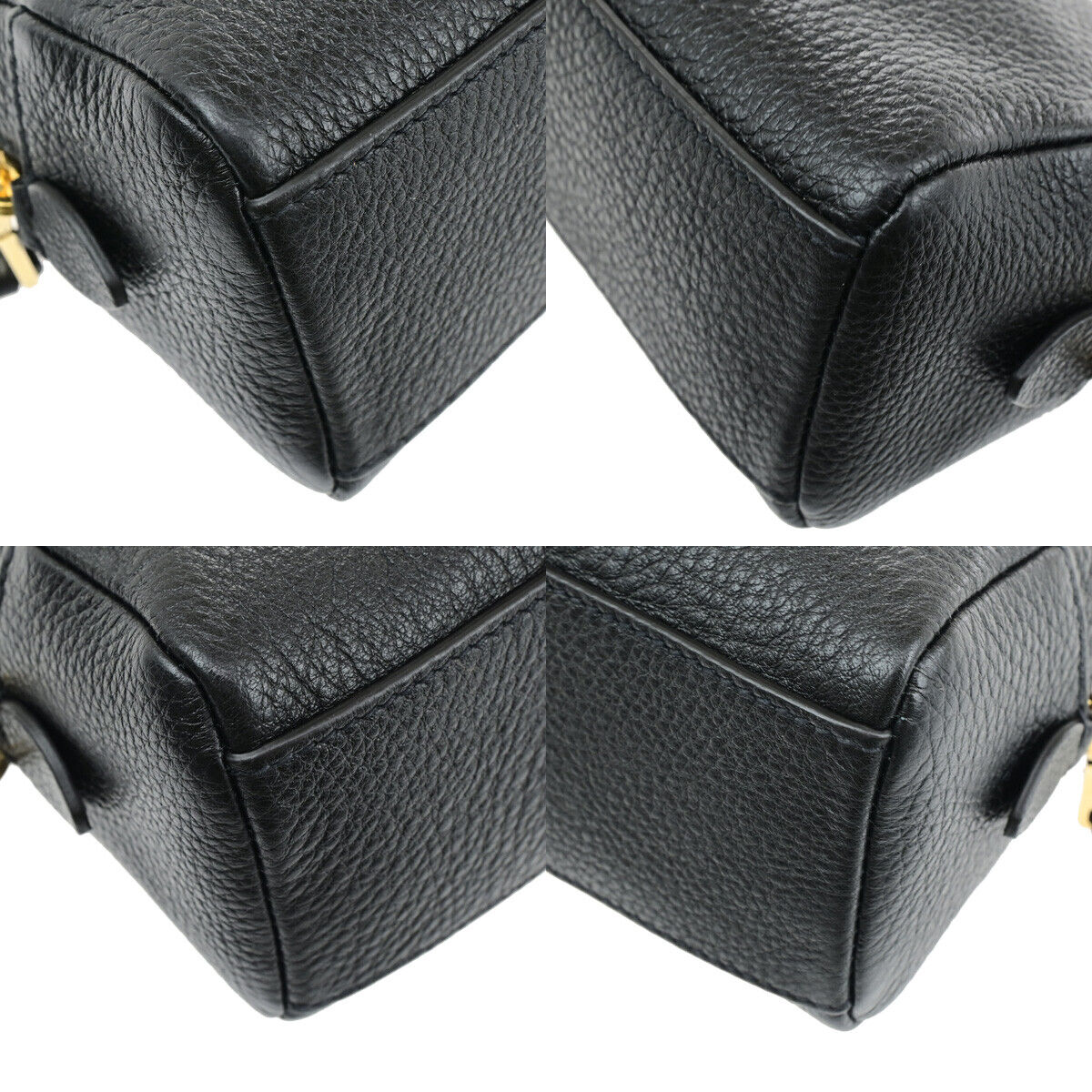 PRADA Logo Cosmetic Pouch VITTELO DAINO Leather Black GHW 32SJ082