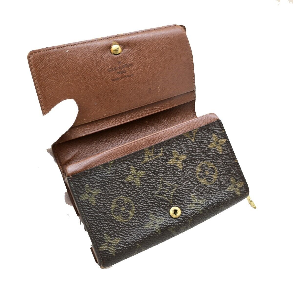 LOUIS VUITTON 2 Set Bifold Trifold Wallet Purse Monogram Leather Brown 60KA473