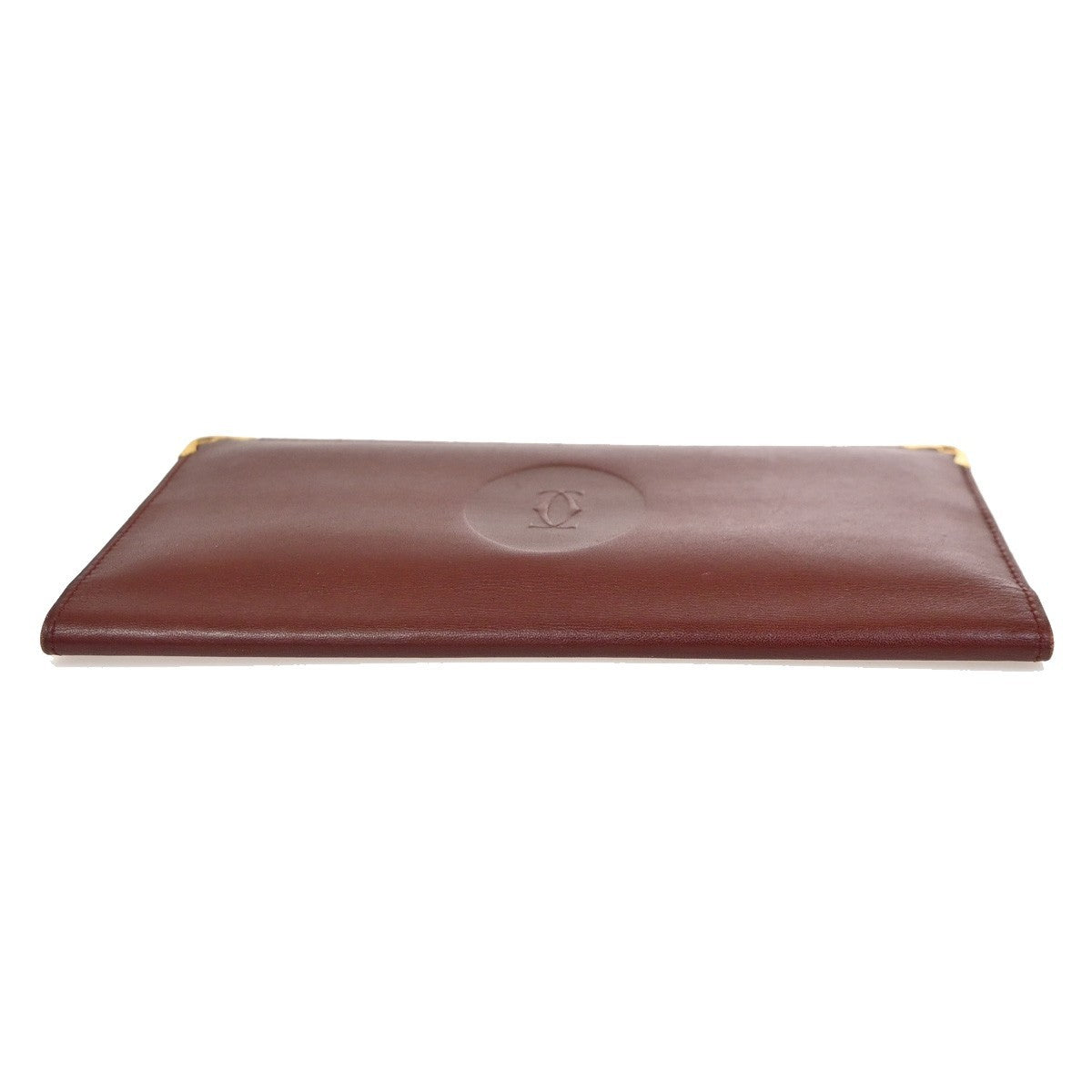 Cartier 2C Logo Bifold Long Wallet Purse Leather Bordeaux Gold Spain 08ZA228