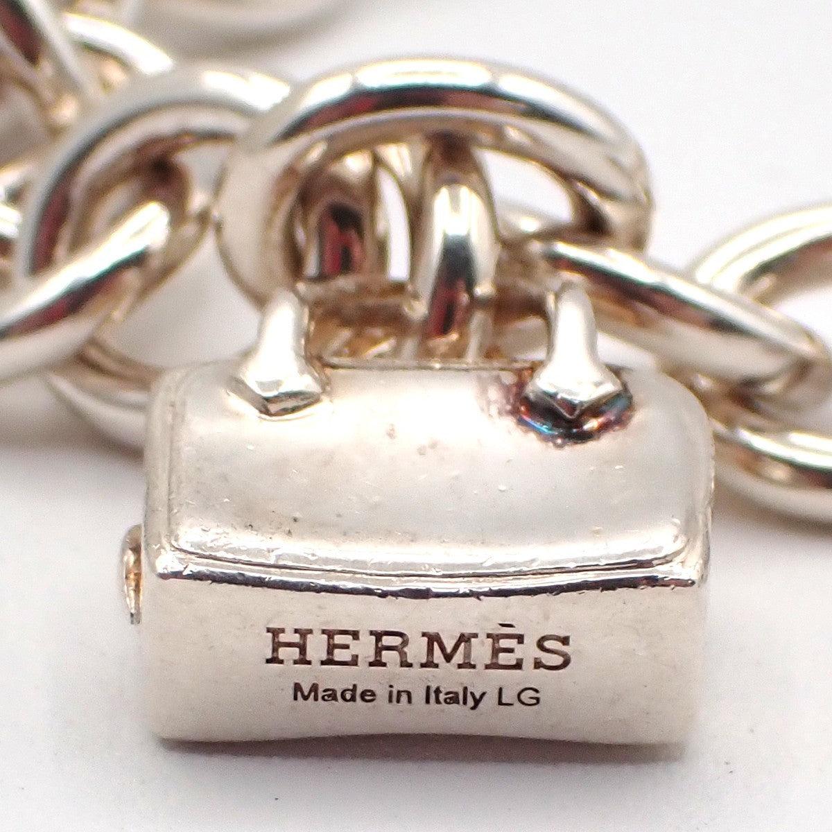 HERMES Logo Amulet 5 Charm Chain Bracelet Bangle Silver 925 France 649LC634