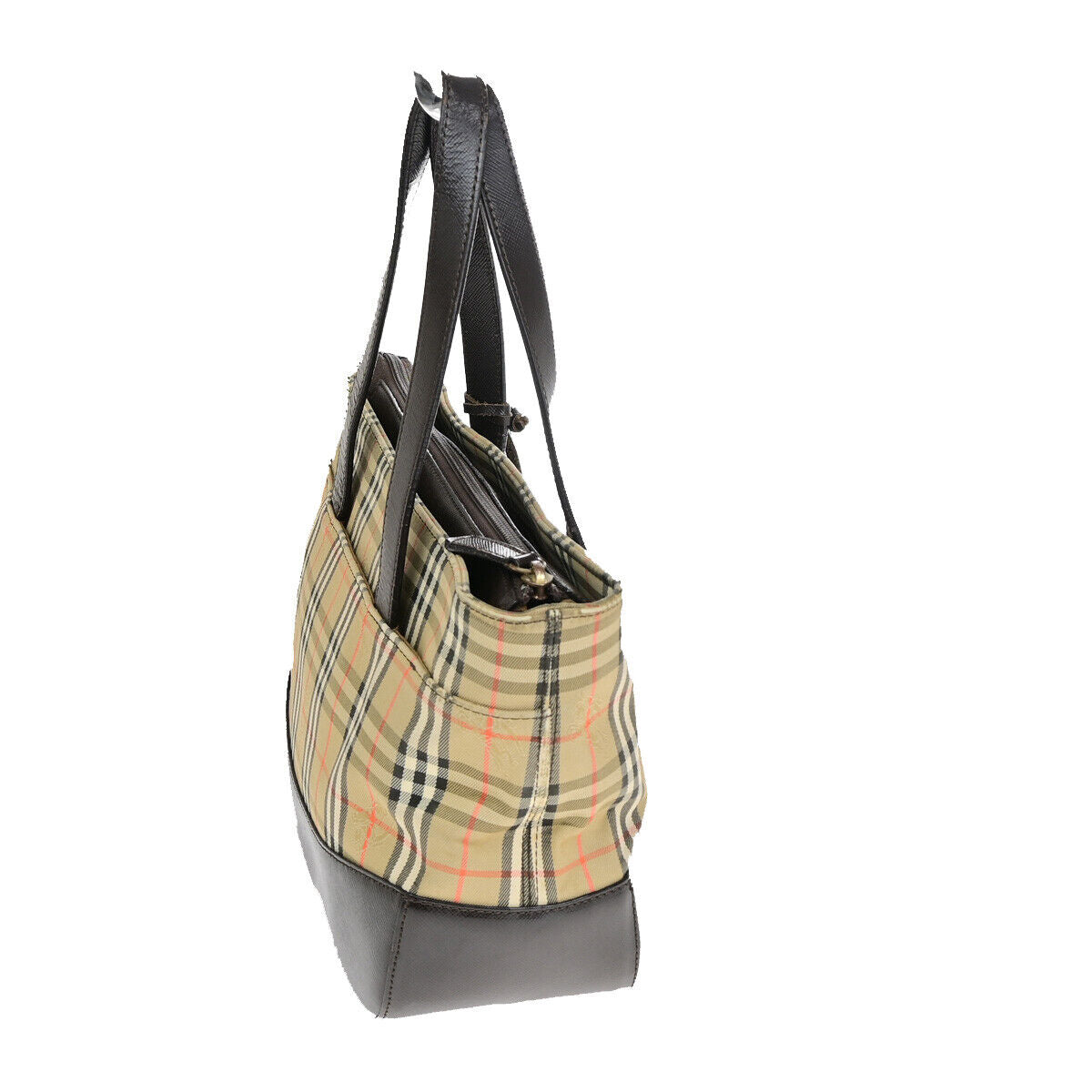 BURBERRY Logo Hand Bag Nova Check Leather Brown GHW 04SJ213