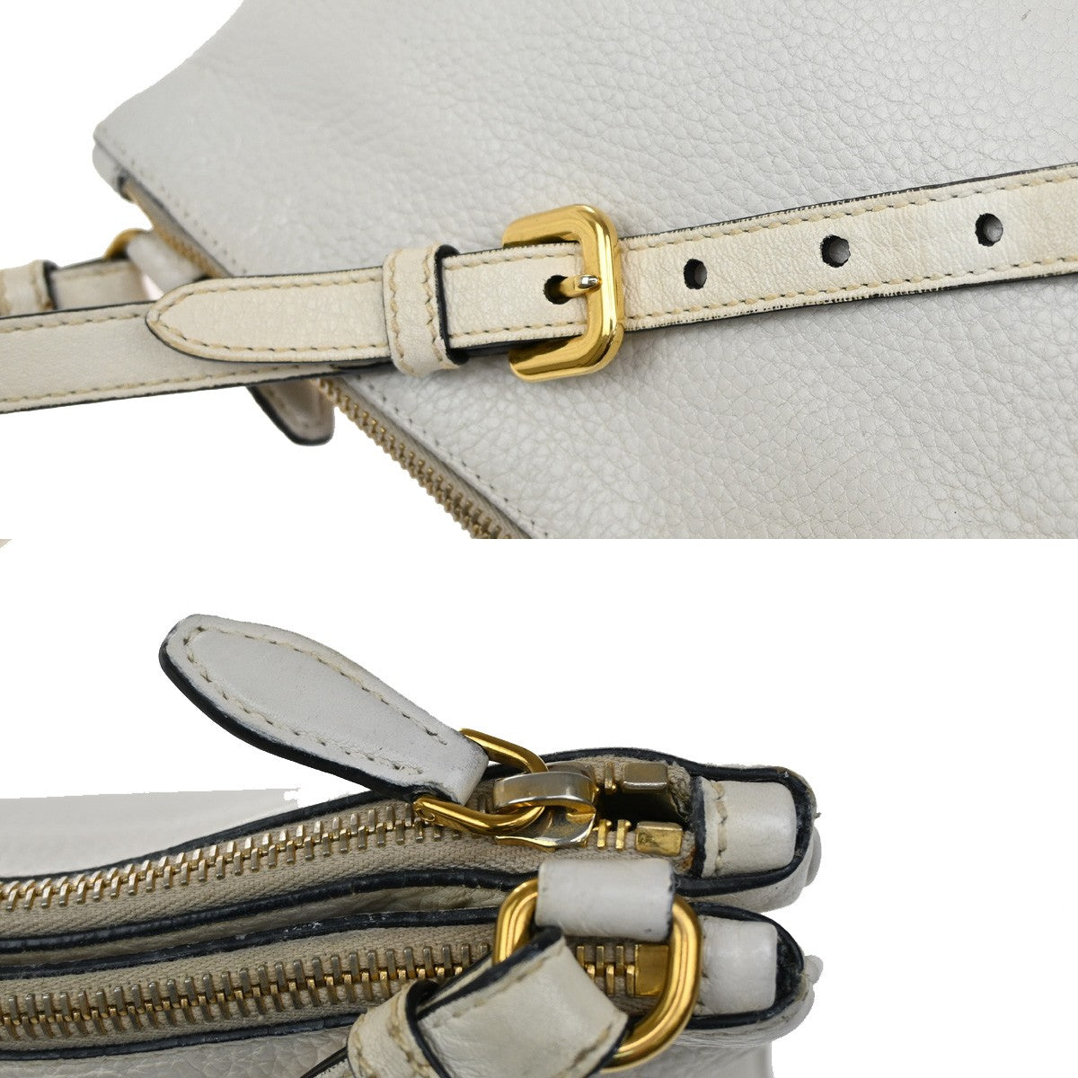 PRADA Logo Crossbody Mini Shoulder Bag Leather White GHW 76YH762