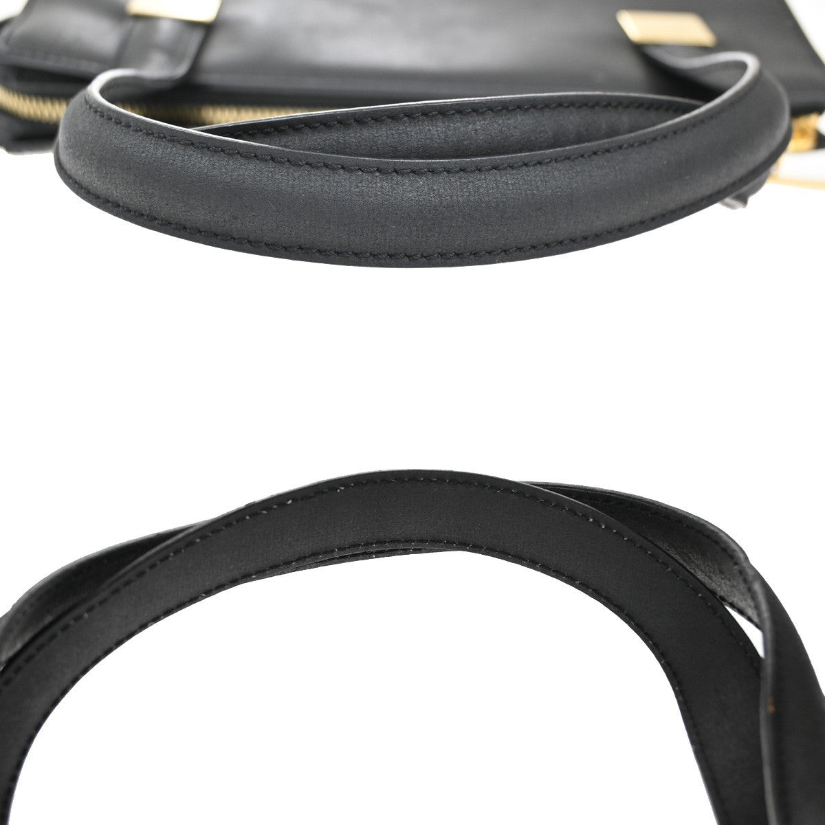 CELINE Logo Square Hand Bag Leather Black GHW Italy 30TA069