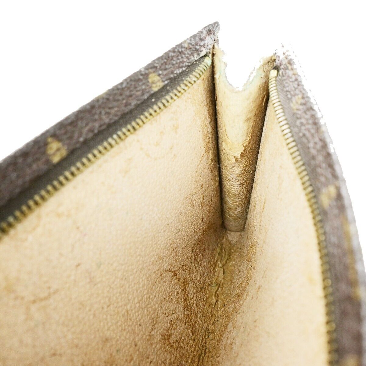 LOUIS VUITTON LV Logo Bucket GM Pouch Bag Monogram Leather Brown Gold 02ED726