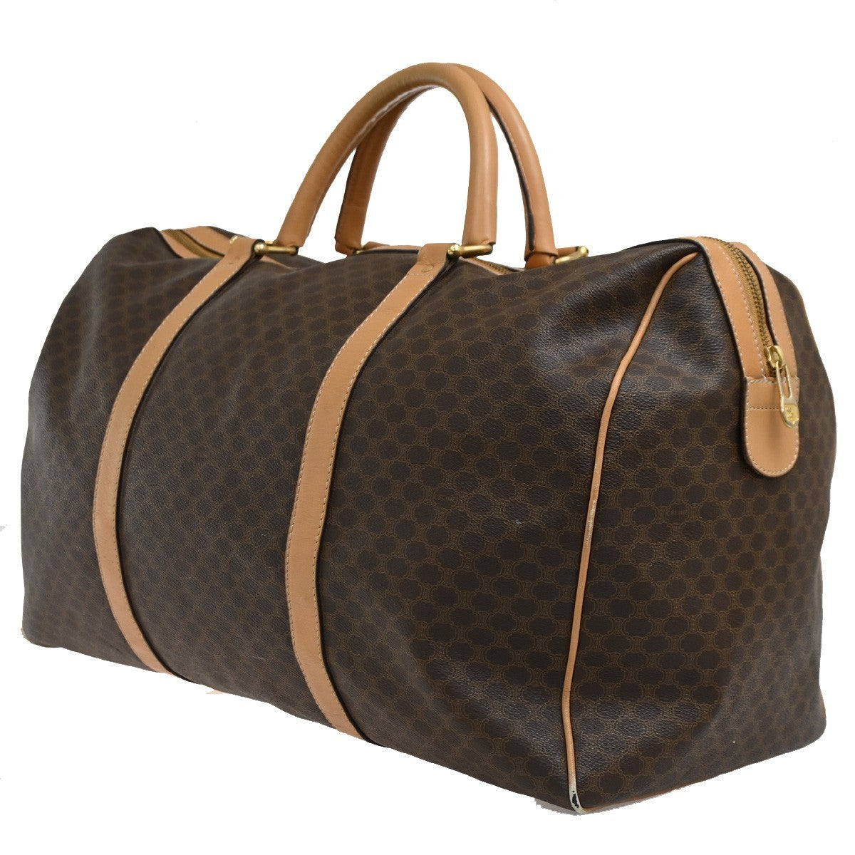 CELINE Logo Macadam Pattern Hand Boston Bag PVC Leather Brown Beige GHW 60DA044
