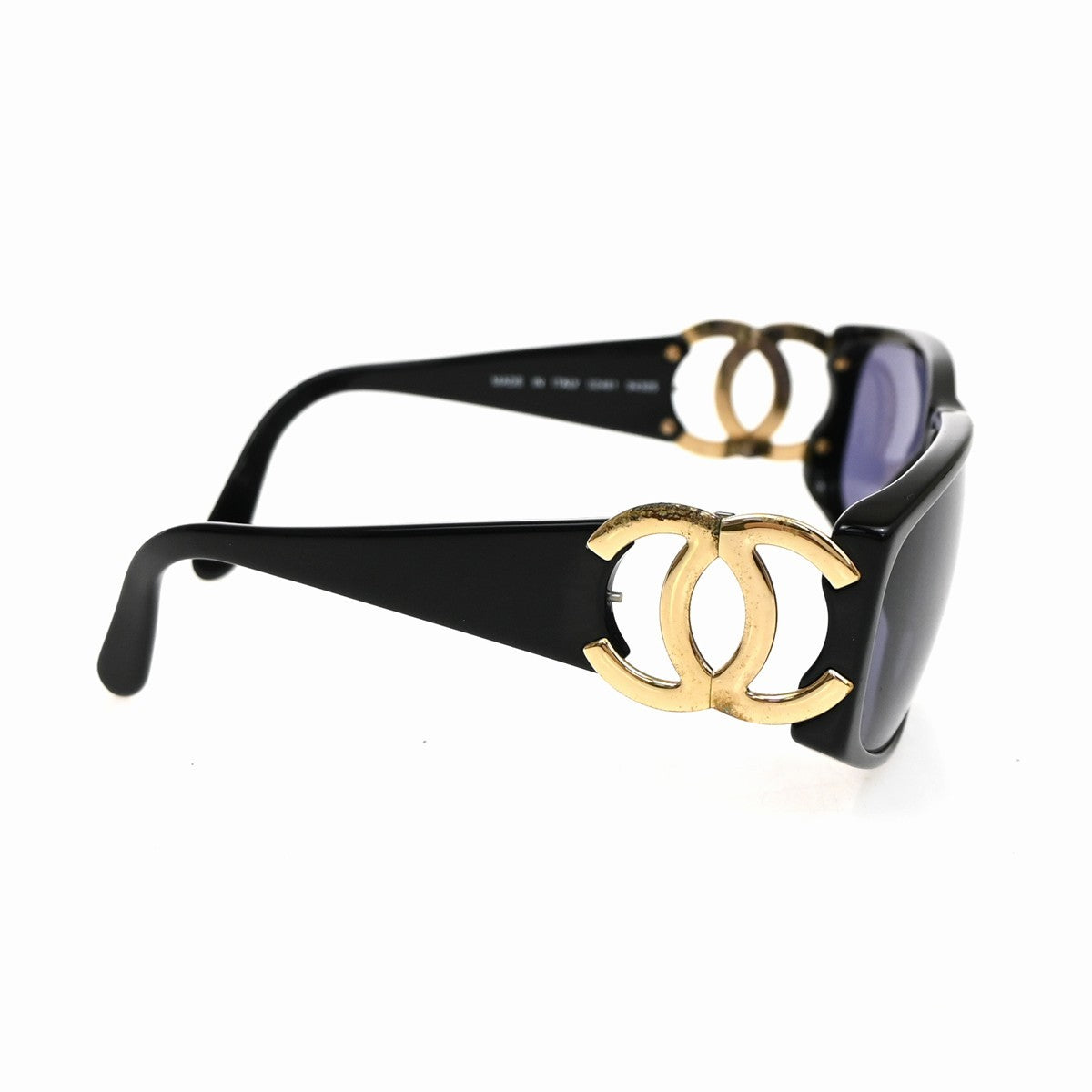 CHANEL CC Logo Sunglasses Eye Wear Plastic Black Gold Italy 02461 66RL540