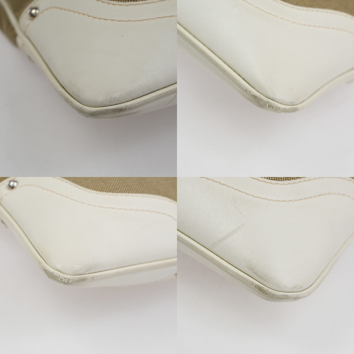 PRADA MILANO Logo Jacquard Shoulder Bag  Leather Canvas Beige White 85CA963