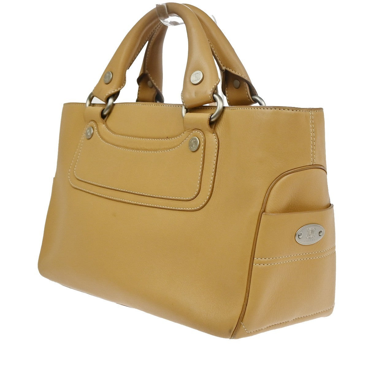 CELINE Logo Macadam Boogie Hand Tote Bag Leather Beige SHW Italy 62KC970