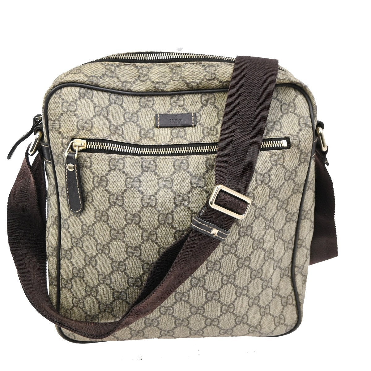 GUCCI Logo Crossbody Shoulder Bag Supreme Leather Canvas Brown GHW 38TA567