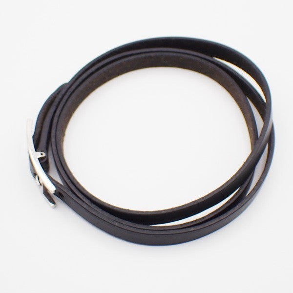 HERMES Api 3 Triple Tour Long Bracelet SHW Leather Sliver Black 64RL493