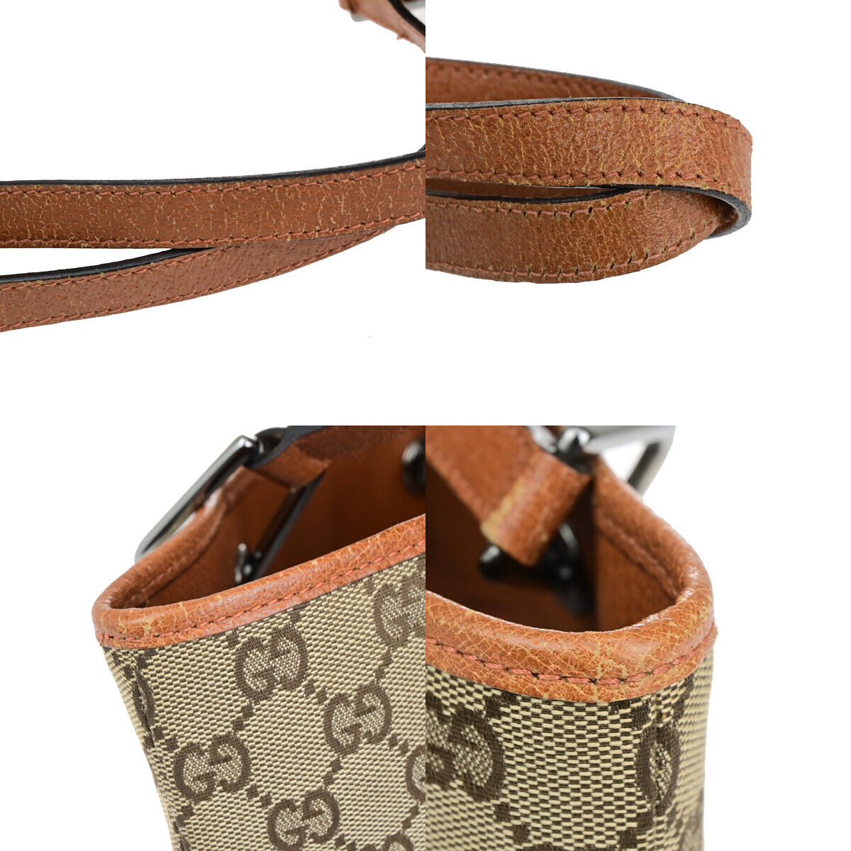 GUCCI Logo GG Pattern Shoulder Bag Canvas Leather Brown Orange SHW Italy 36YF524