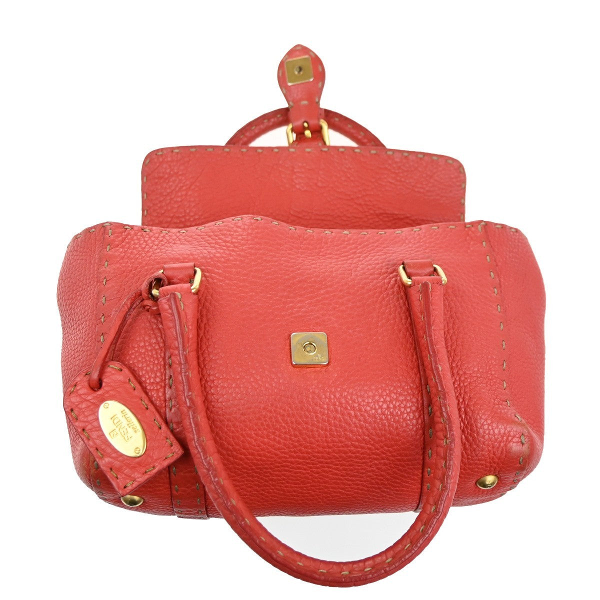10.Live FENDI Logo Selleria Mini Linda Hand Bag Leather Red GHW Italy 31MA128