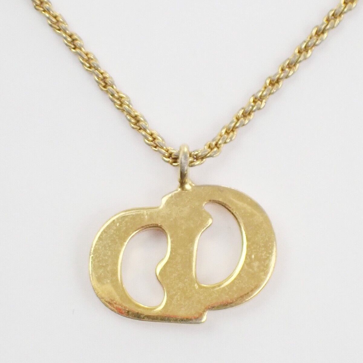 CHRISTIAN DIOR CD Logo Pendant Charm Necklace Gold Accessory 04ED431