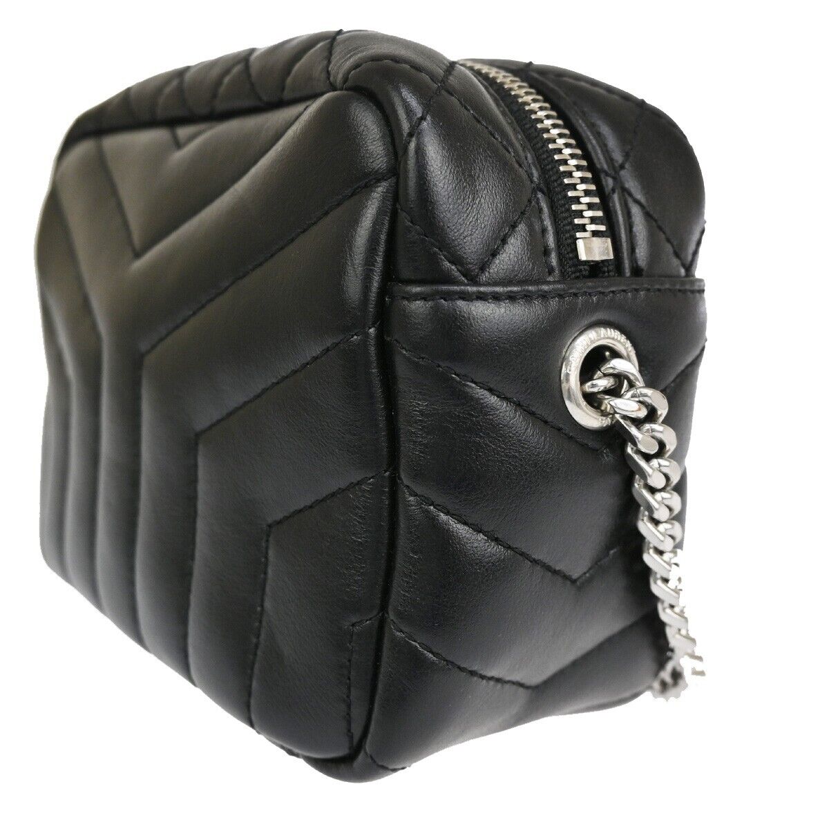 SAINT LAURENT YSL Logo Chain Mini Shoulder Bag Leather Black SHW Italy 683RJ193