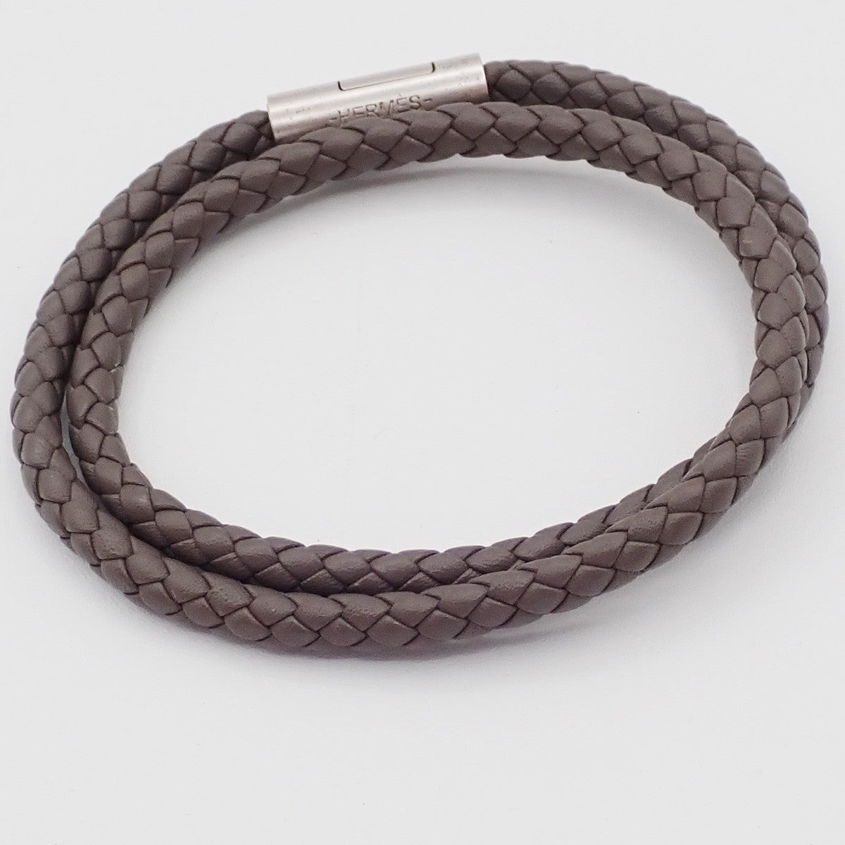 HERMES Goliath Bracelet Double Tour bracelet Leather Gray SHW Italy 69YH871