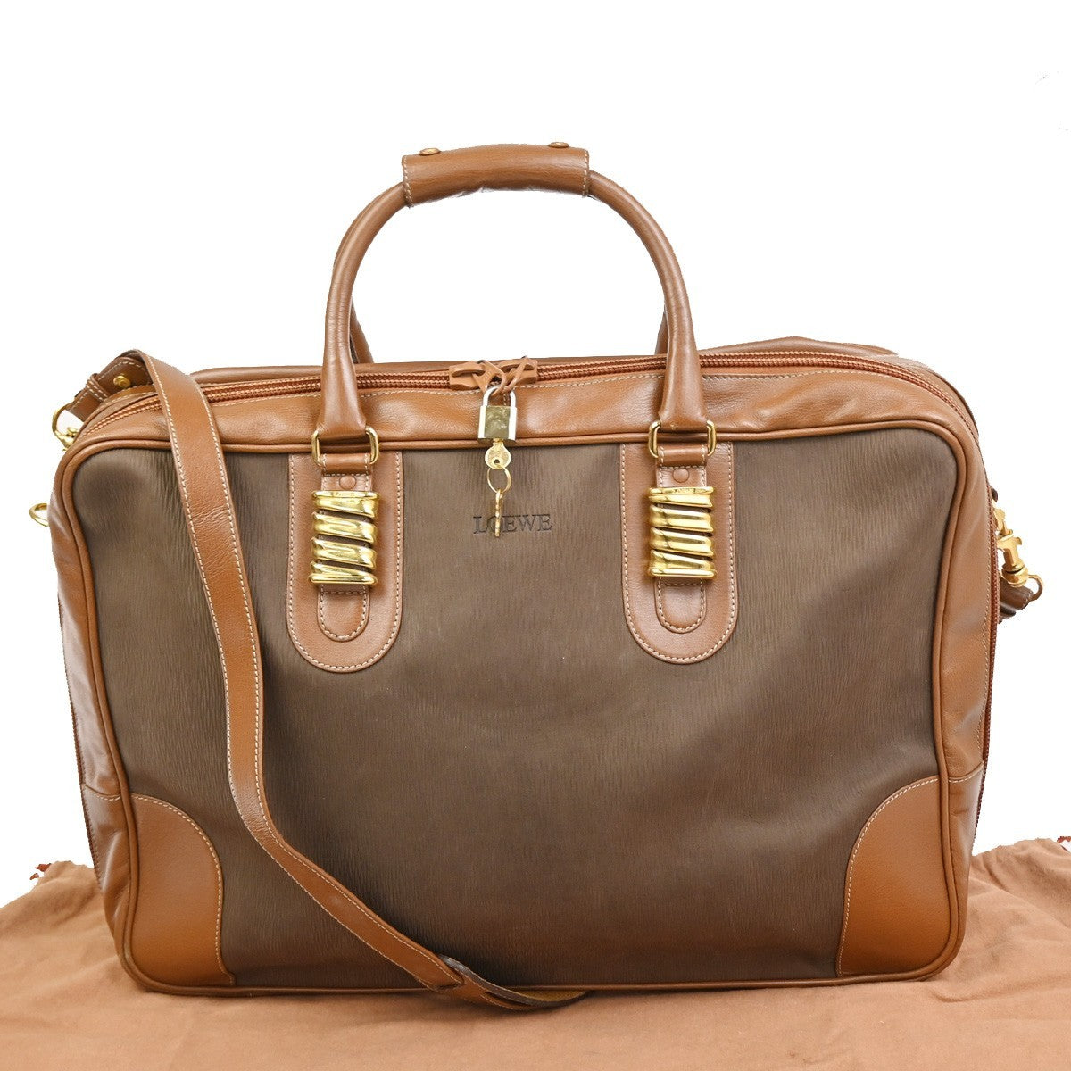 LOEWE LOGO Velazquez Travel 2Way Shoulder Hand bag Suede Leather Brown 31TA577
