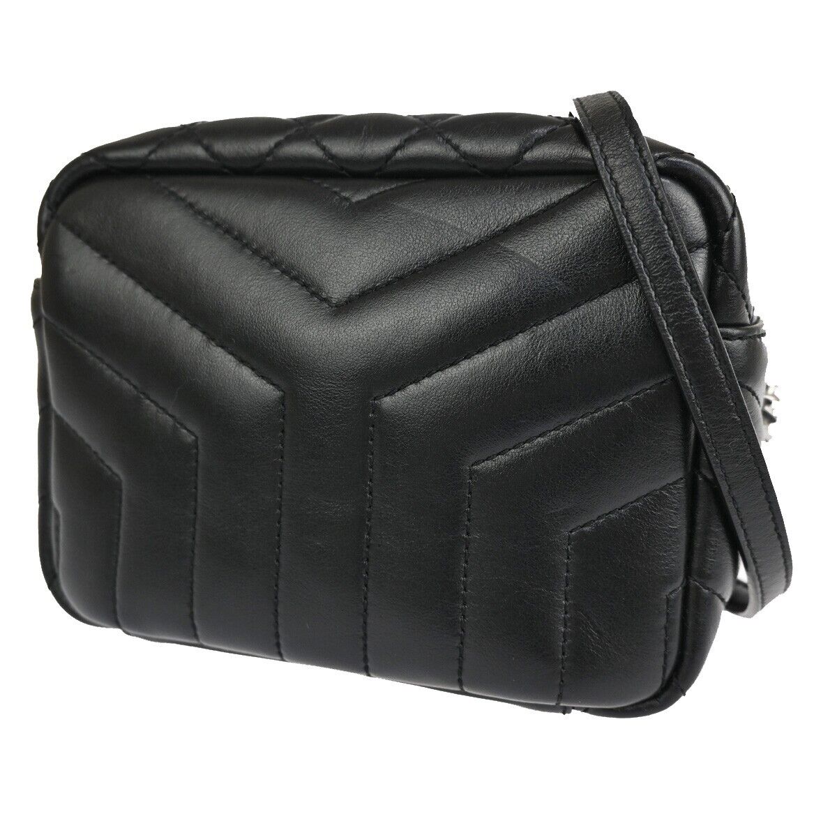 SAINT LAURENT YSL Logo Chain Mini Shoulder Bag Leather Black SHW Italy 683RJ193
