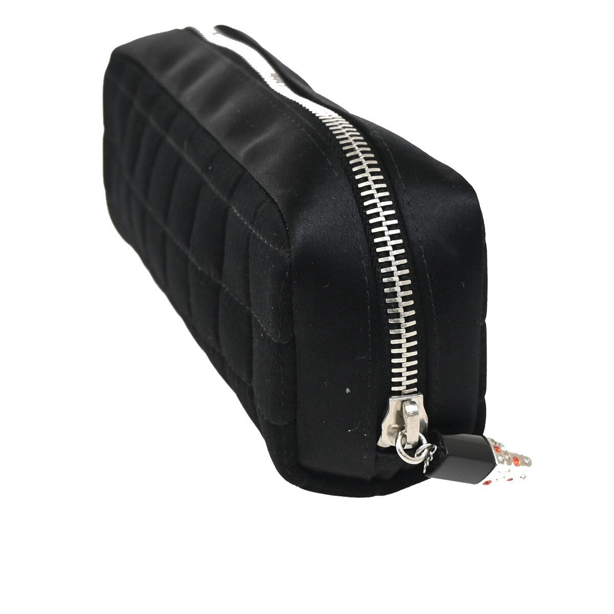 CHANEL CC Choco Bar Lipstick Charm Pouch Nylon Black Silver Italy 62RL202