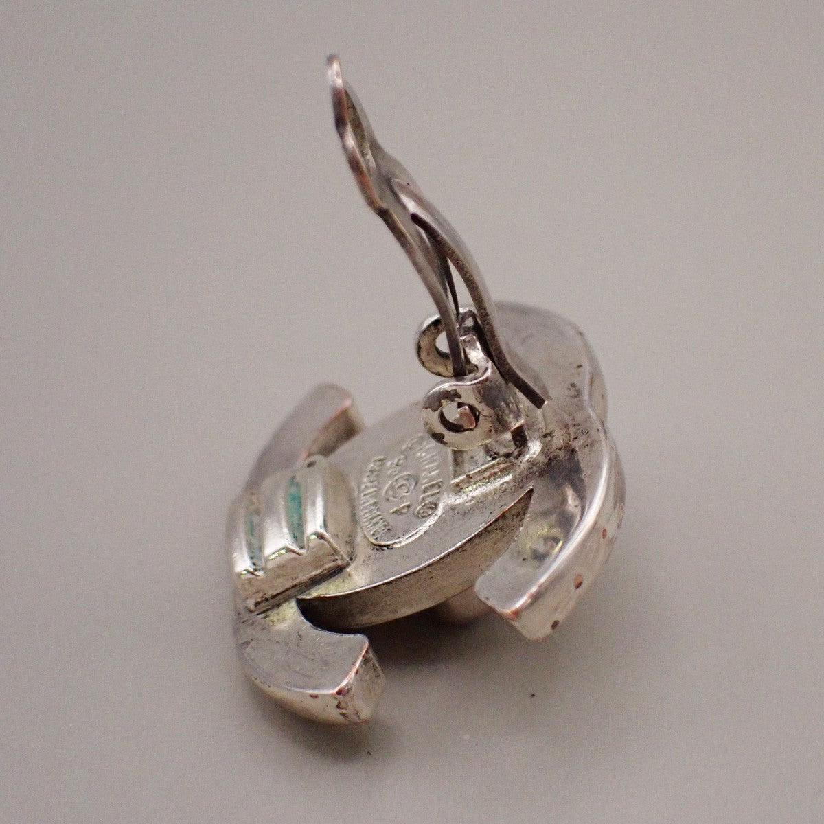 CHANEL CC Logo Button Earrings 96P Clip-On Silver-Plated France Vintage 85RL396