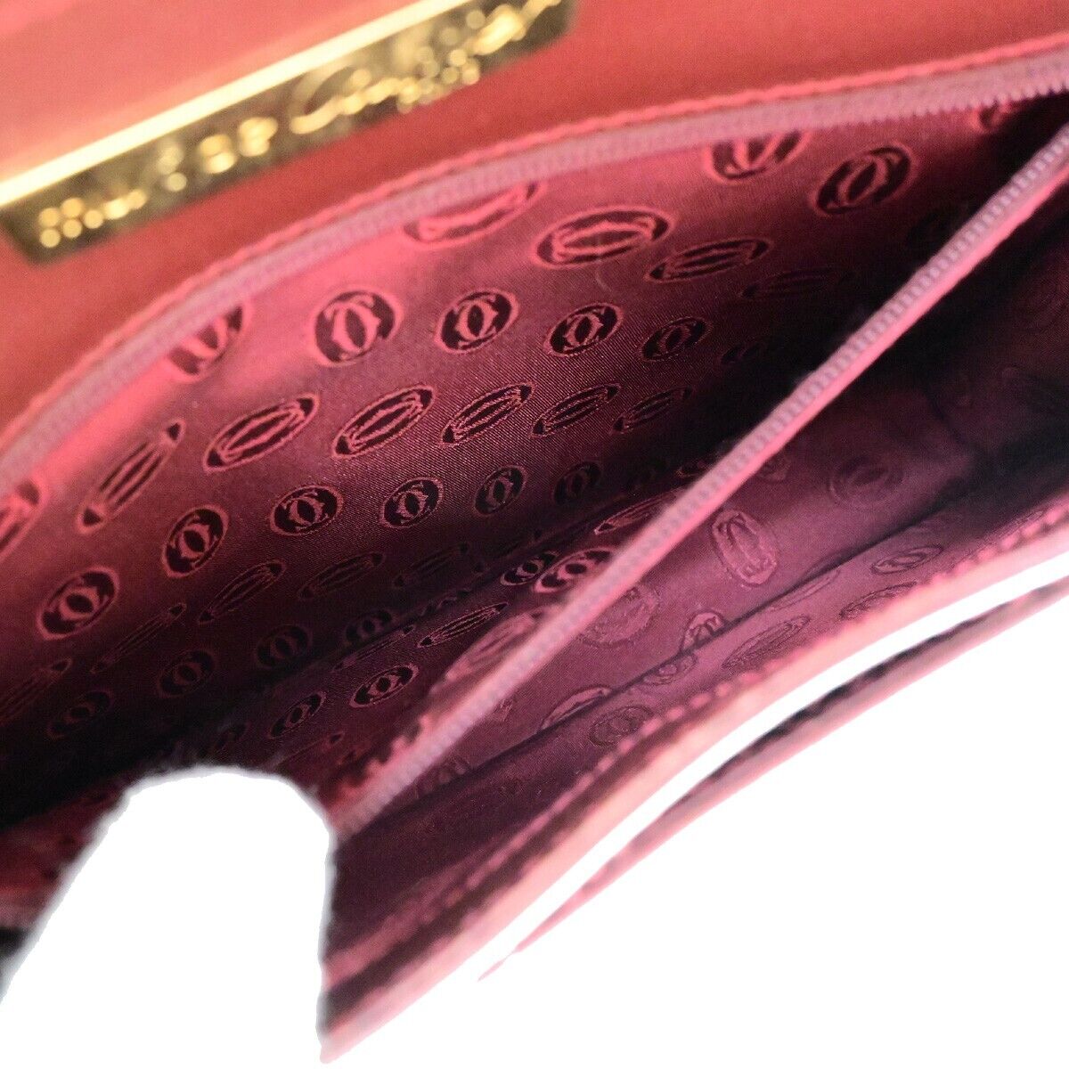 MUST DE CARTIER 2C Logo Clutch Hand Bag Leather Burgundy GHW Italy 05EC983
