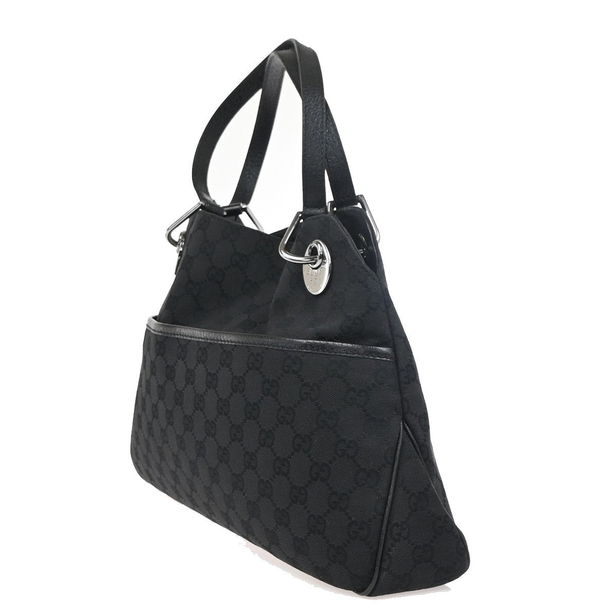 GUCCI GG Logo Eclipse Shoulder Hand Bag Black Canvas Leather GHW Italy 33ZA368