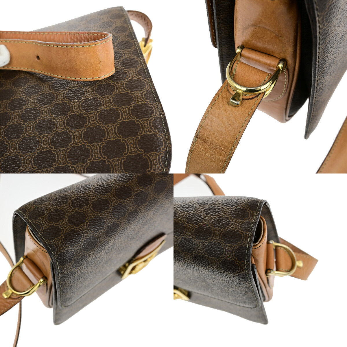 CELINE Macadam Pattern Horse Carriage Shoulder Bag PVC Leather Brown GHW 98YG603