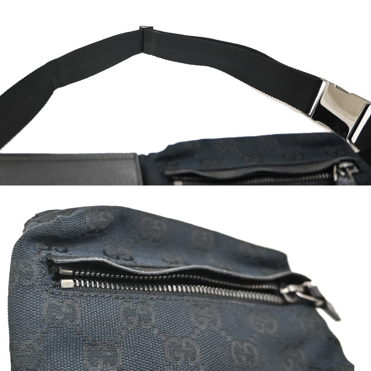 GUCCI Logo GG Pattern Mini Waist Belt Bag Canvas Leather Black SHW Italy 85ZA041