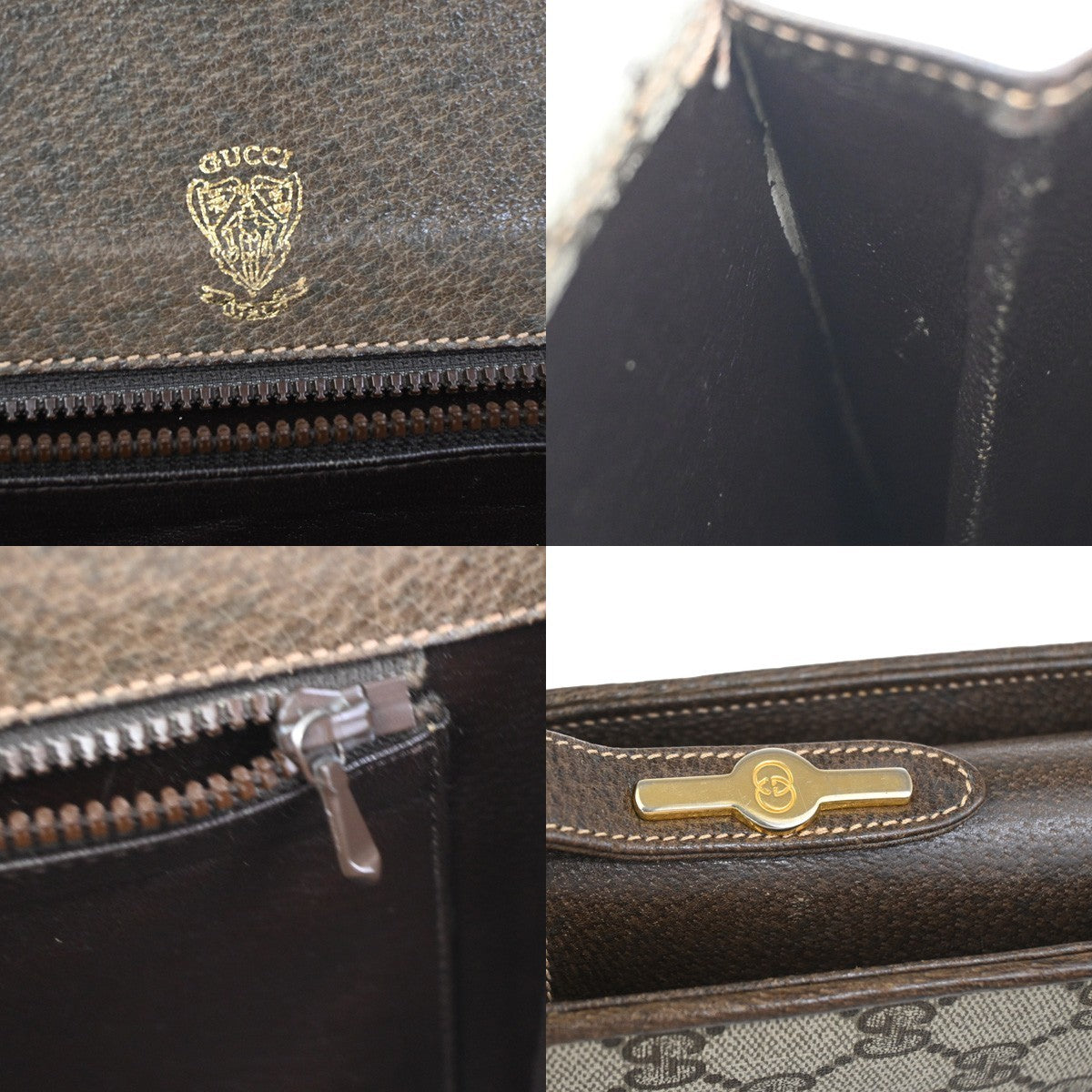GUCCI Logo GG Pattern Sherry Flap Shoulder Bag PVC Leather Brown GHW 67KC907