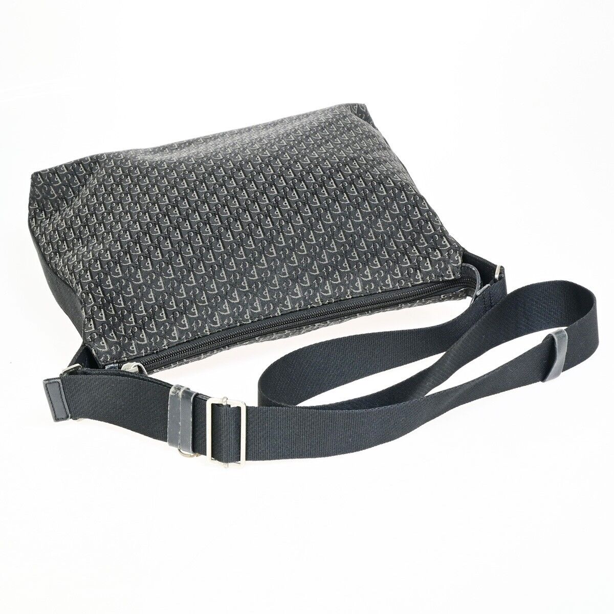 CHRISTIAN DIOR Logo Trotter Pattern Shoulder Bag Canvas Leather Black 83FA741