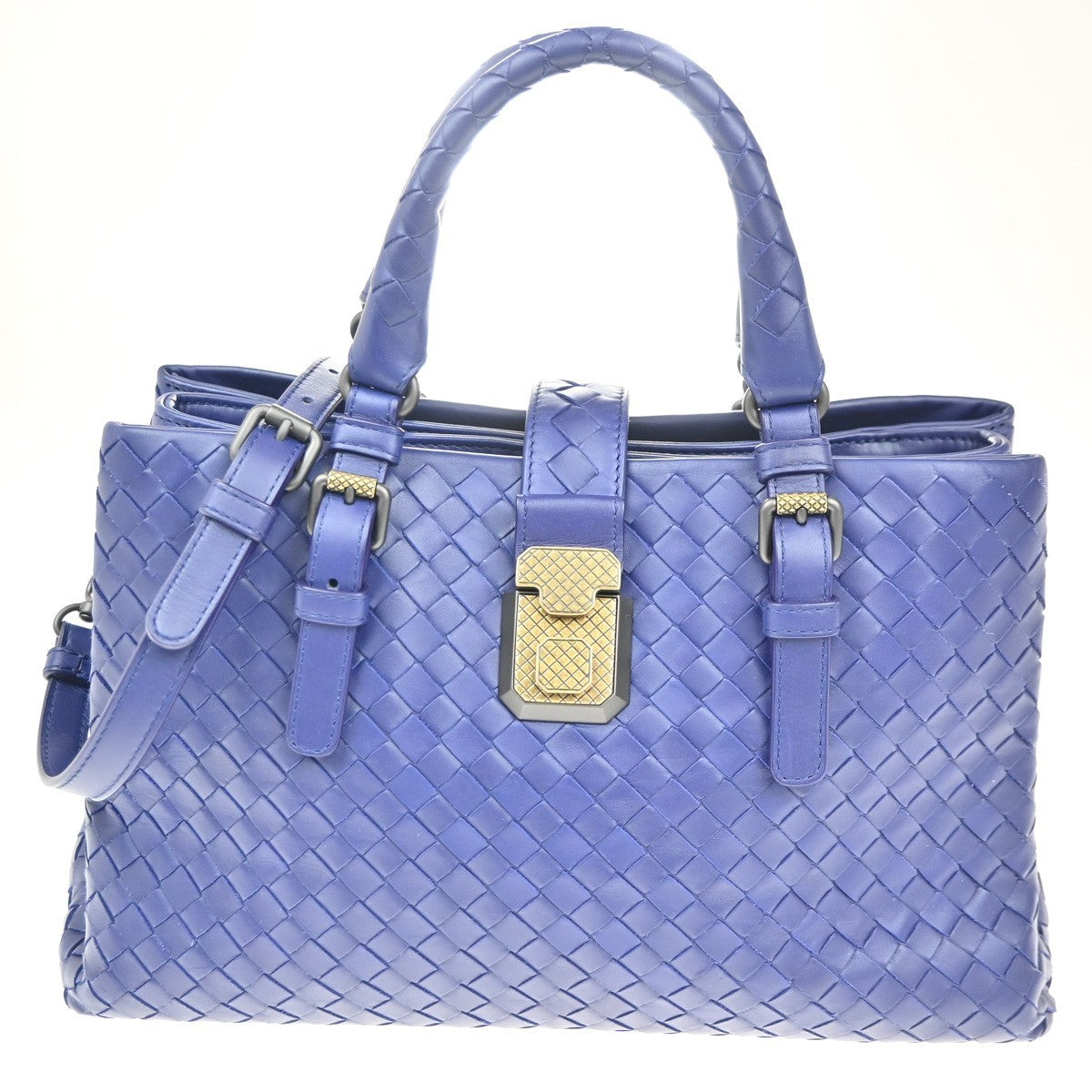 BOTTEGA VENETA Intrecciato Logo 2Way Shoulder Hand Bag Leather Blue 607RL768