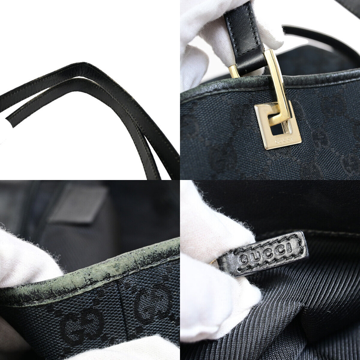 GUCCI Logo GG Pattern Shoulder Tote Bag Canvas Leather Black GHW Italy 02YF024