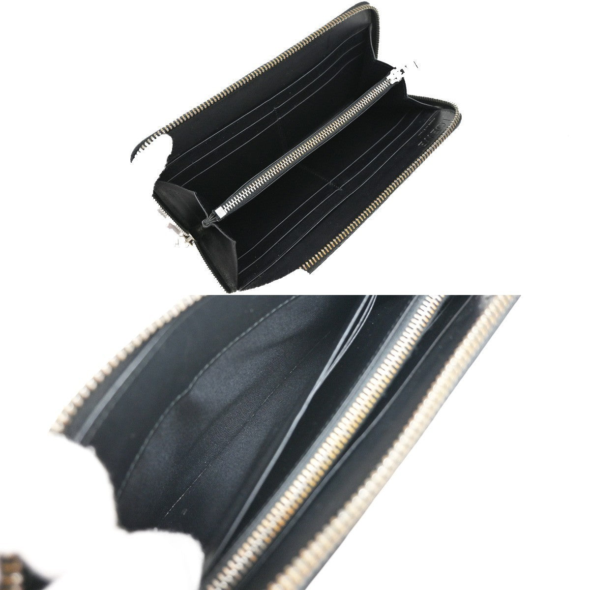 LOEWE Logo Anagram Repeat Long Zipper Wallet Embossed Leather Black 69KP047
