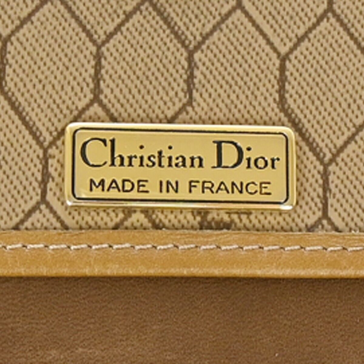 CHRISTIAN DIOR Logos Honeycomb Mini Shoulder Bag PVC Leather Brown Gold 67DA063