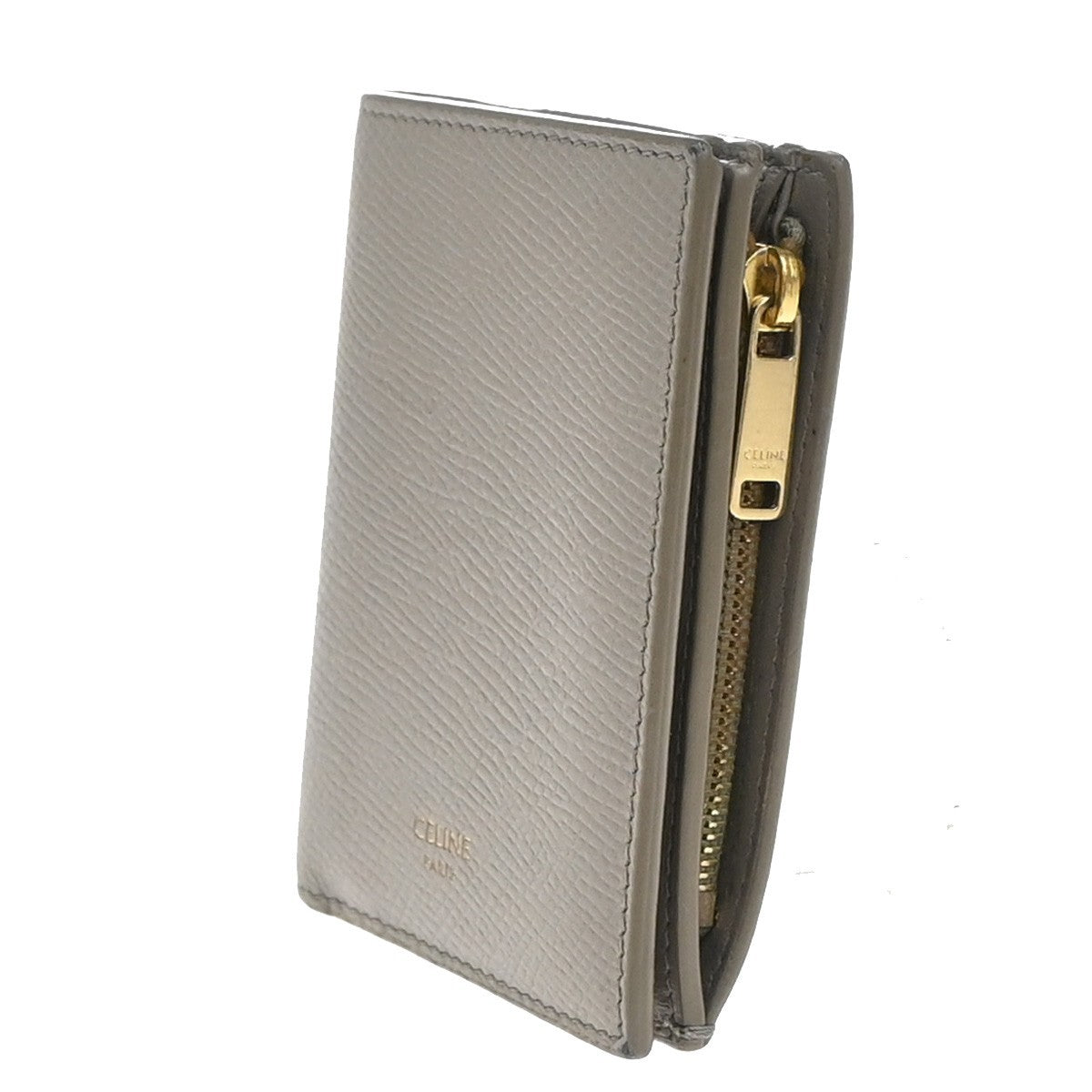 CELINE Logo Coin Case Compact Wallet Leather Beige Italy 60EF796