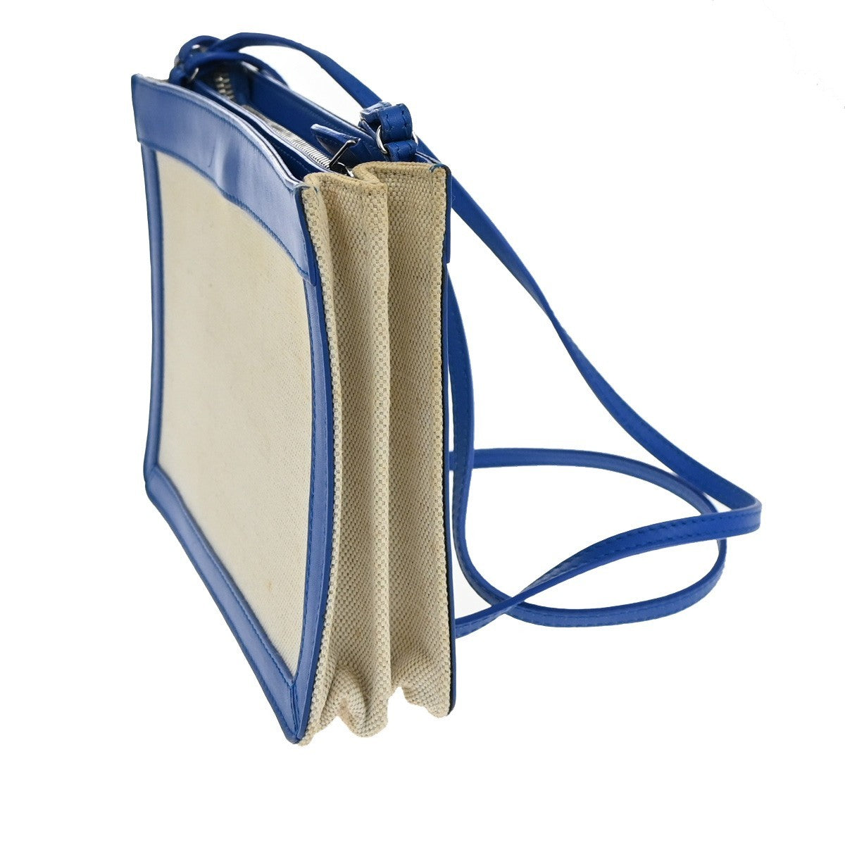 BALENCIAGA Logo 2Way Shoulder Clutch Bag Canvas Leather Beige Blue 62FB962