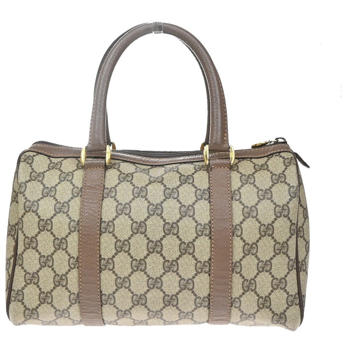 GUCCI Logo Sherry Web Line GG Pattern Hand Bag PVC Leather Brown Italy 65YJ158