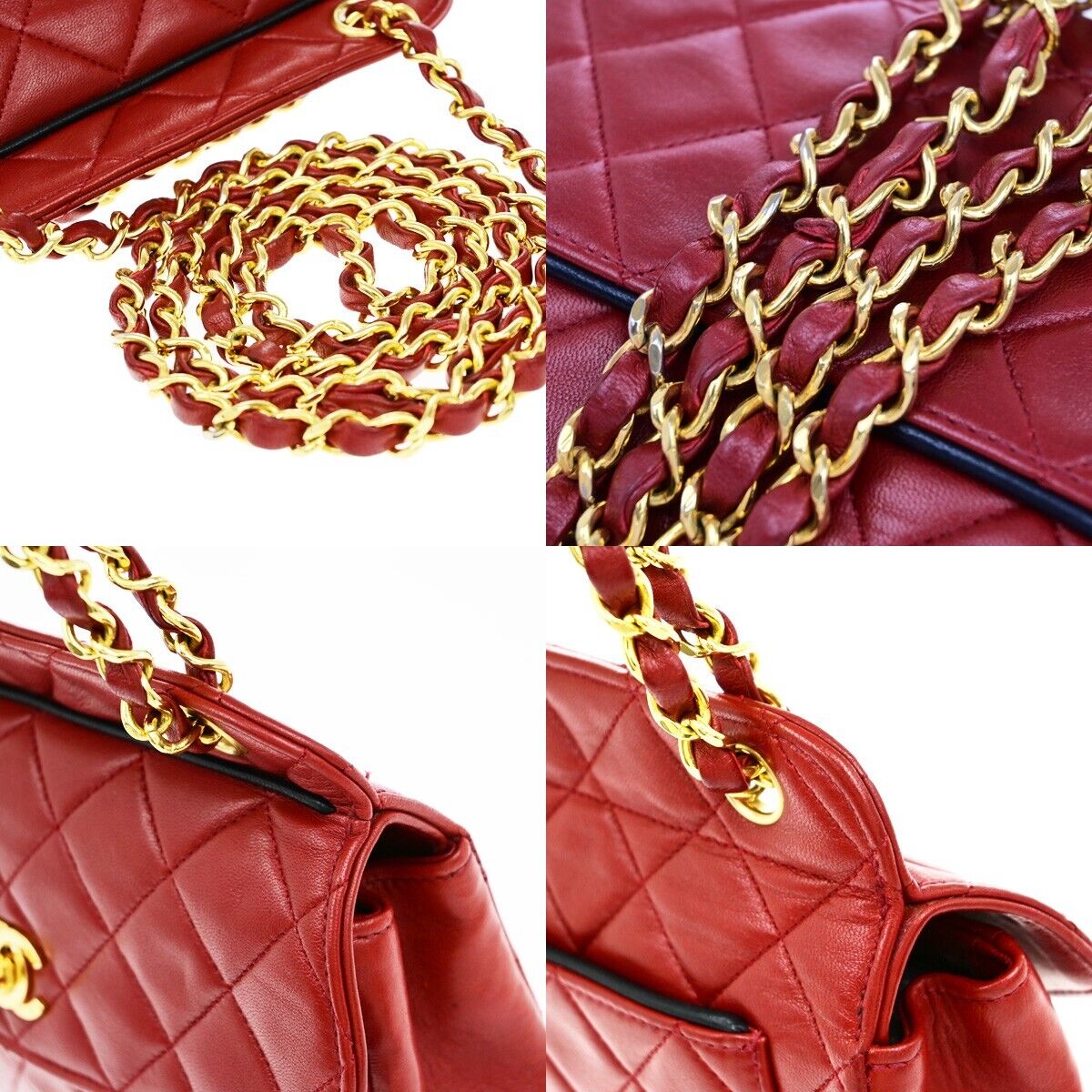 CHANEL CC Logo Mini Matelasse Chain Shoulder Bag Leather Red Vintage 310RF238
