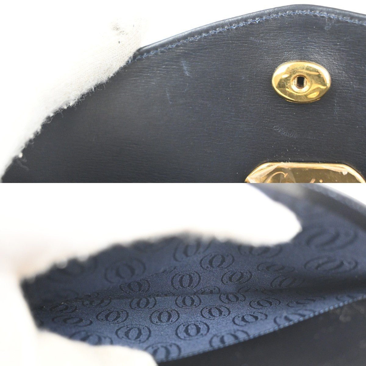 CARTIER Sapphire Line Logo Chain Shoulder Bag Leather Navy BE GHW France 80MA209
