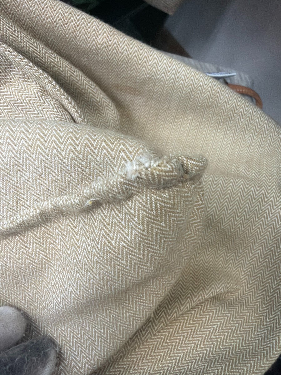 HERMES Logo Aline Shoulder Bag Toile Chevrons 100% Cotton Leather Beige 80YJ012