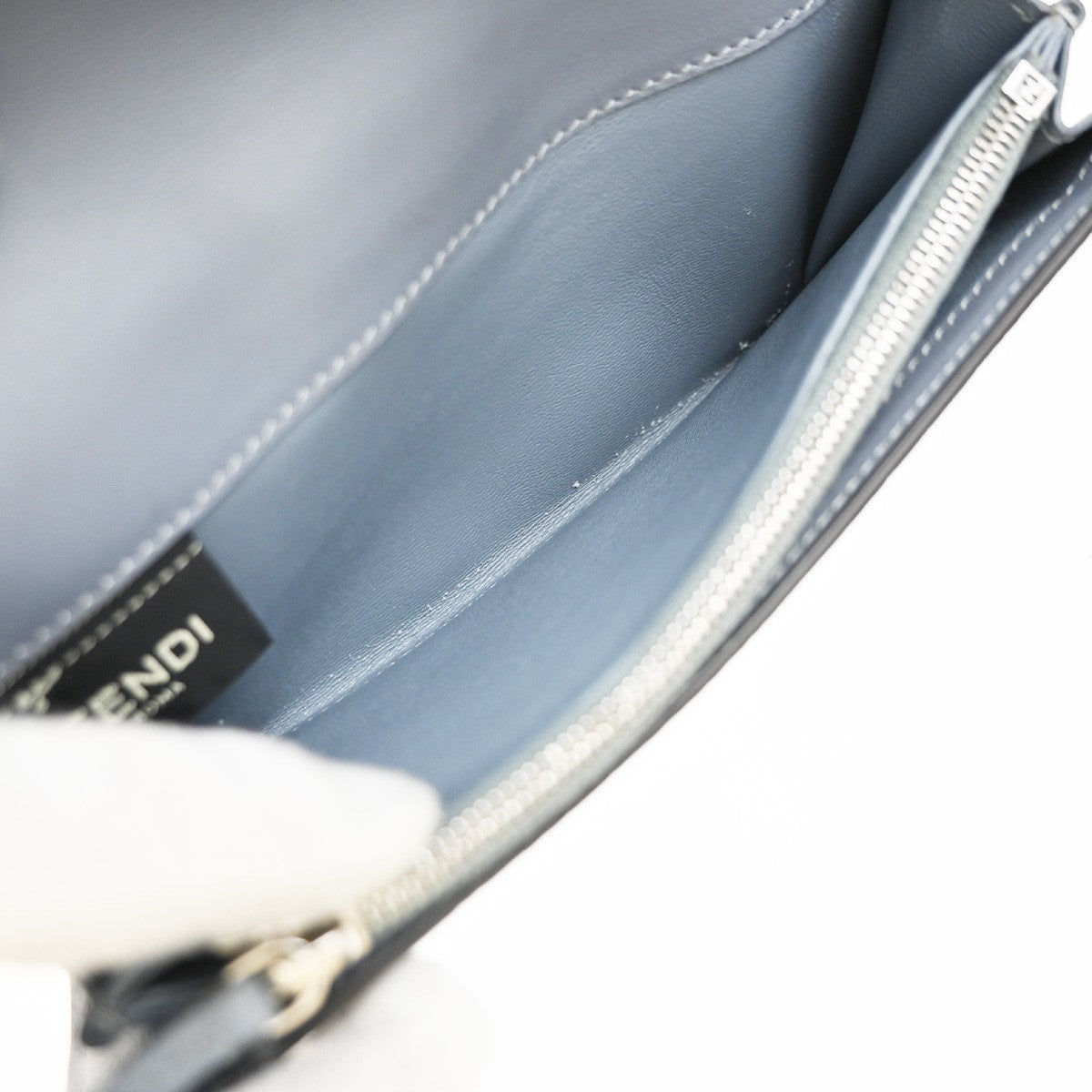 FENDI Logo Peekaboo Long Bifold Wallet Leather Blue SHW Italy 30RP099