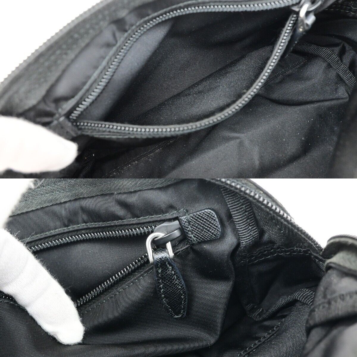 PRADA Logo Tessuto Cosmetic Pouch Nylon Leather Black Silver 32YH094