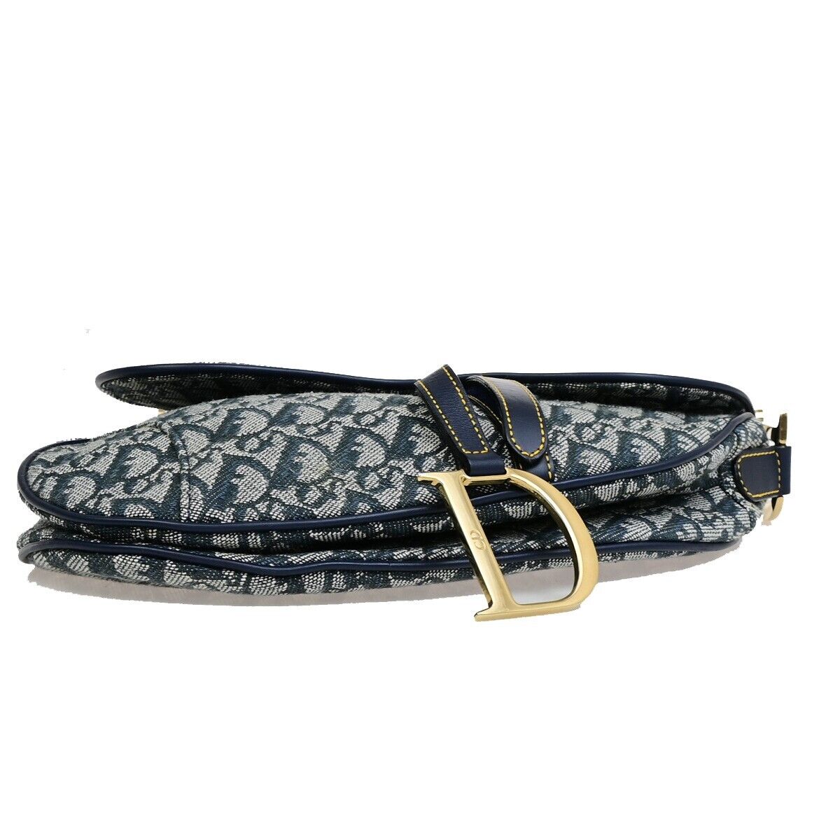 CHRISTIAN DIOR Trotter Saddle Shoulder Bag Canvas Leather Navy Blue 332RF225