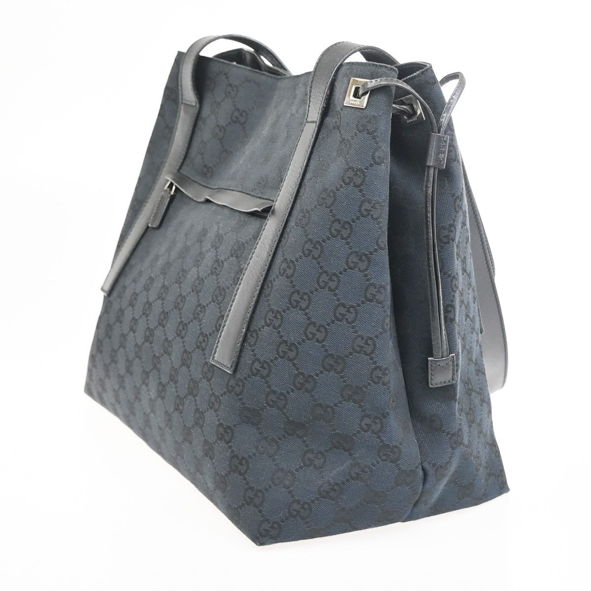 GUCCI Logo GG Pattern Shoulder Tote Bag Canvas Leather Black SHW Italy 80KD022