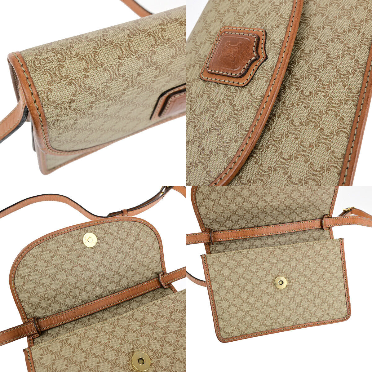 CELINE Logo Macadam Pattern Shoulder Bag PVC Leather Brown Beige GHW 33YF563